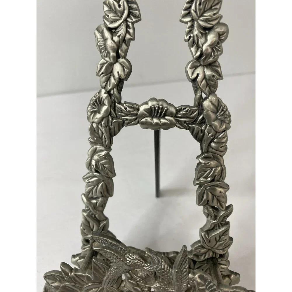 Hummingbird Floral Display Easel Stand Silver Tone‎ Home Decor Book Artwork